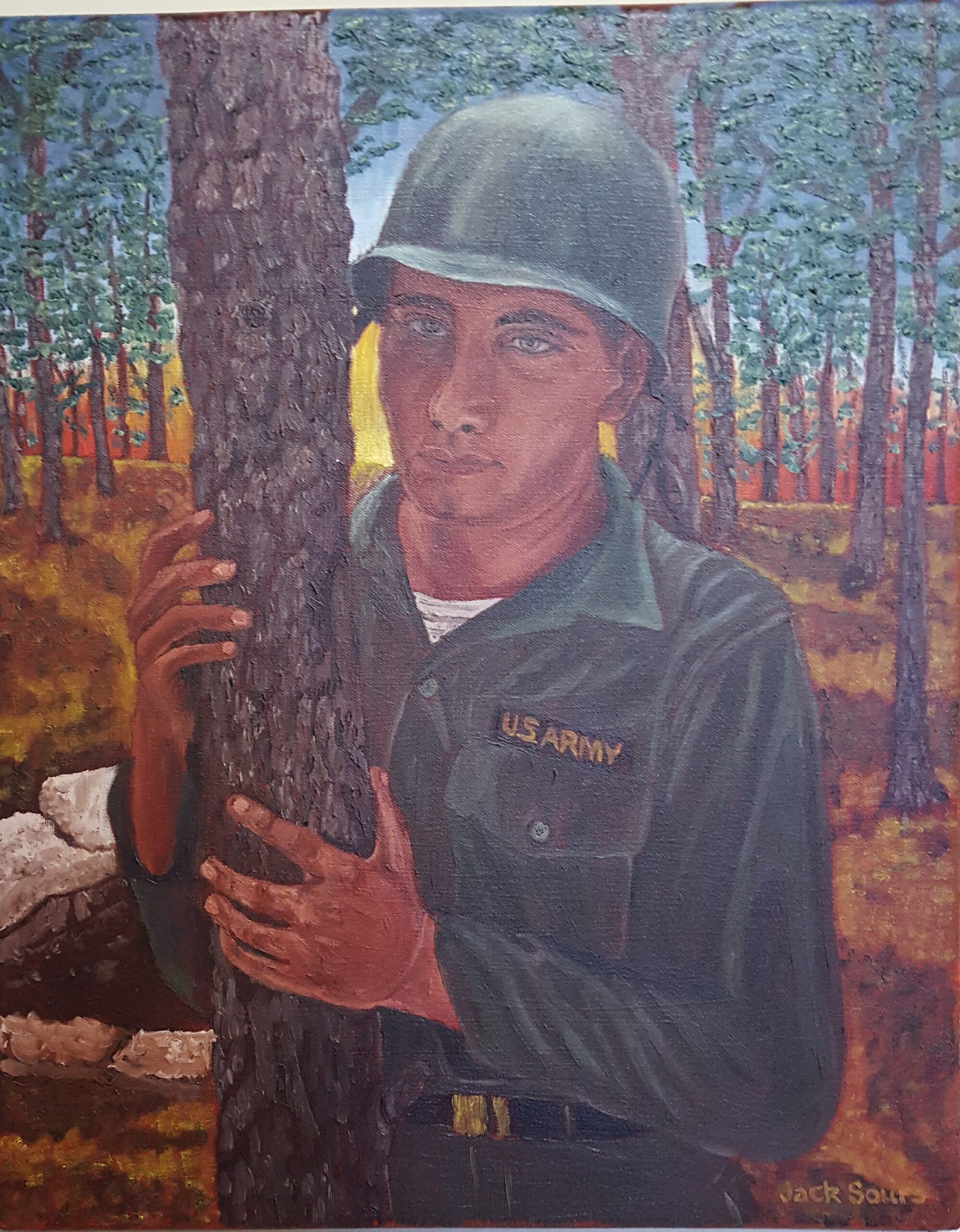 painting of a young American soldier in Vietname