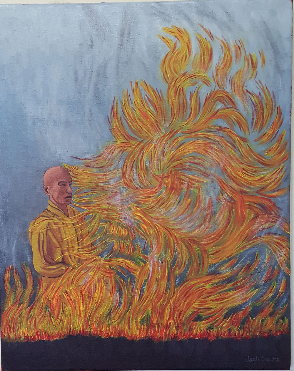 Buddhist monk setting himself on fire